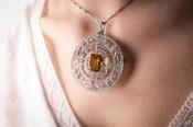 ANTIQUE CITRINE AND DIAMOND CIRCULAR NECKLACE BROOCH image