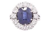 SAPPHIRE AND DIAMOND CLUSTER RING image