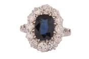 Oval Sapphire and Old European Cut Diamond Cluster Ring image