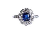 Platinum Sapphire and Diamond Cluster Ring image