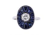 18ct White Gold Art Deco Sapphire and Diamond Target Ring image