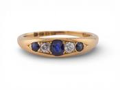 Antique 18ct Gold Sapphire and Diamond Five Stone Ring image