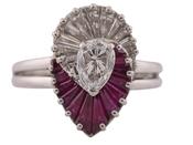Oscar Heyman Platinum Pear Diamond and Ruby Ballerina Ring image