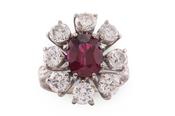 White Gold Ruby and Diamond Starburst Cluster Ring image