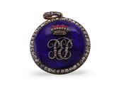 Victorian Circular Diamond And Enamel Brooch/Pendant In Silver On Gold
