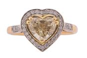 Modernist, heart shape fancy light yellow diamond cluster ring image