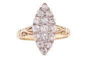 VICTORIAN OLD EUROPEAN-CUT DIAMOND NAVETTE CLUSTER, CIRCA 1890