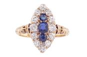 LATE VICTORIAN SAPPHIRE AND DIAMOND MARQUISE CLUSTER RING, CIRCA 1890 image