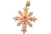 LATE GEORGIAN PINK TOPAZ AND TURQUOISE CROSS, CIRCA 1830
