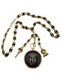 Yellow Gold Rose Cut Diamond and Black Enamel Fob Watch with Enamelled Longchain, Key and Carnelian Seal