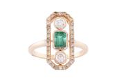 EMERALD AND DIAMOND PLAQUE RING