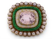 Antique Pink Topaz, Pearl and Enamel Brooch image
