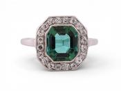 Art Deco Green Tourmaline and Diamond Cluster Ring in Platinum image