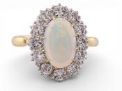 Vintage Opal and Diamond Cluster Ring in 18kt Gold image
