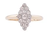 EARLY TWENTIETH CENTURY DIAMOND MARQUISE SHAPE CLUSTER RING image
