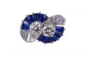 Platinum Diamond and Sapphire Toi et Moi Ring by Oscar Heyman image