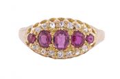 EDWARDIAN RUBY AND DIAMOND 5 STONE RING, CIRCA 1910