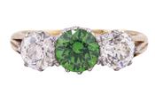 DEMANTOID GARNET AND DIAMOND THREE STONE RING image