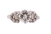 Art Deco Old European cut diamond ring with tiered architectural silhouette image