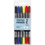 Dual Tip Fabric Markers - Bold Colours - 6 piece - Craftyart