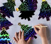 Christmas Tree Scratch Art Hanging Cutouts with Ribbons pack of 30 - Craftyart image