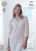 King Cole Giza Cotton &amp; Sorbet 4 Ply Crochet Pattern 4790 -  Cardigan with ¾ Sleeves