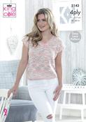 King Cole Giza Cotton &amp; Sorbet 4 Ply Pattern 5143 -  V Neck &amp; Wide Neck Tops image