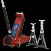 Sealey 3000CXDCOMBO1 Trolley Jack 3t &amp; Axle Stands (Pair) 3t per Stand Combo image