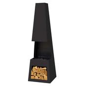 Dellonda Outdoor Chiminea Fireplace Fire Pit Heater Firewood Storage Black Steel image