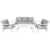 Dellonda Kyoto 4 Piece Aluminium Outdoor Garden Sofa Arm Chair Coffee Table Set, White image