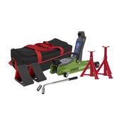 Sealey 1020LEHVBAGCOMBO Trolley Jack 2tonne Low Entry Short Chassis &amp; Accessories Bag Combo - Hi-Vis Green image