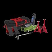 Sealey 1020LEHVBAGCOMBO Trolley Jack 2tonne Low Entry Short Chassis &amp; Accessories Bag Combo - Hi-Vis Green image