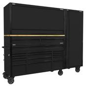 Sealey AP6215BECOMBO2 Superline PRO® Black Edition Mobile Trolley with Wooden Worktop 15 Drawer, Hutch, 2 Drawer Riser &amp; Side Locker 1549mm