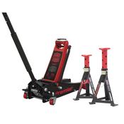 Sealey 3040ARCOMBO Trolley Jack 3t &amp; Axle Stands (Pair) 3t per Stand Combo image