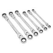 Sealey S0806 Flexi-Head Double End Ratchet Ring Spanner Set 6pc Metric image