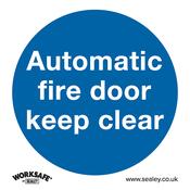 Sealey SS3P1 Mandatory Safety Sign - Automatic Fire Door Keep Clear - Rigid Plastic image