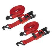 Sealey TD41248JD Ratchet Tie Down 32mm x 4.9m Polyester Webbing with J-Hooks 1200kg Breaking Strength - 1 Pair image