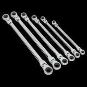 Sealey AK63832 Flexi-Head Double End Ratchet Ring Spanner Set 6pc Extra-Long Metric image