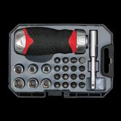 Sealey AK64906 Fine Tooth Ratchet Screwdriver Socket &amp; Bit Set 24pc Stubby image