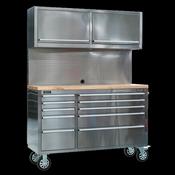 Sealey AP5520SS Mobile Stainless Steel Tool Cabinet 10 Drawer with Backboard &amp; 2 Wall Cupboards image