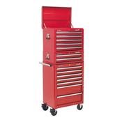 Sealey APSTACKTR Topchest, Mid-Box &amp; Rollcab Combination 14 Drawer with Ball Bearing Slides - Red image