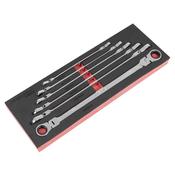 Sealey AK63832 Flexi-Head Double End Ratchet Ring Spanner Set 6pc Extra-Long Metric