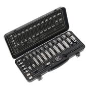 Sealey AK7971 Socket Set 34pc 3/8"Sq Drive 6pt Wall Drive Metric Black Series image