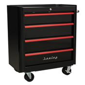 Sealey AP28COMBO2BR Retro Style Topchest, Mid-Box &amp; Rollcab Combination 10 Drawer - Black with Red Anodised Drawer Pulls