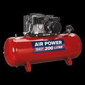 Sealey SAC1203B 200L Belt Drive Air Compressor with Cast Cylinders &amp; Wheels 3.5hp image