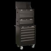 Sealey AP22BSTACK Topchest, Mid-Box &amp; Rollcab 14 Drawer Stack - Black image
