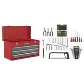 Sealey AP9243BBCOMBO Portable Tool Chest 3 Drawer with Ball Bearing Slides - Red/Grey &amp; 93pc Tool Kit image
