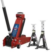 Sealey 3000CXDCOMBO1 Trolley Jack 3t &amp; Axle Stands (Pair) 3t per Stand Combo image
