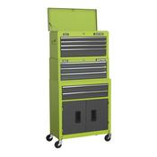 Sealey AP2200BBHVSTACK Topchest, Mid-Box &amp; Rollcab 9 Drawer Stack - Hi-Vis Green