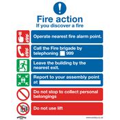 Sealey SS19P1 Safe Conditions Safety Sign - Fire Action With Lift - Rigid Plastic image